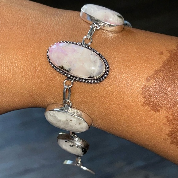 Rainbow Pink Moonstone Bracelet 6 1/2” - 7” - Picture 5 of 10